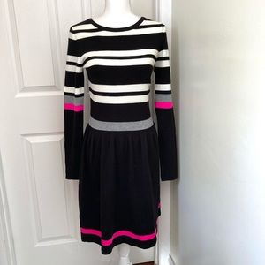 VINCE CAMUTO Black and White Striped Sweater Dress